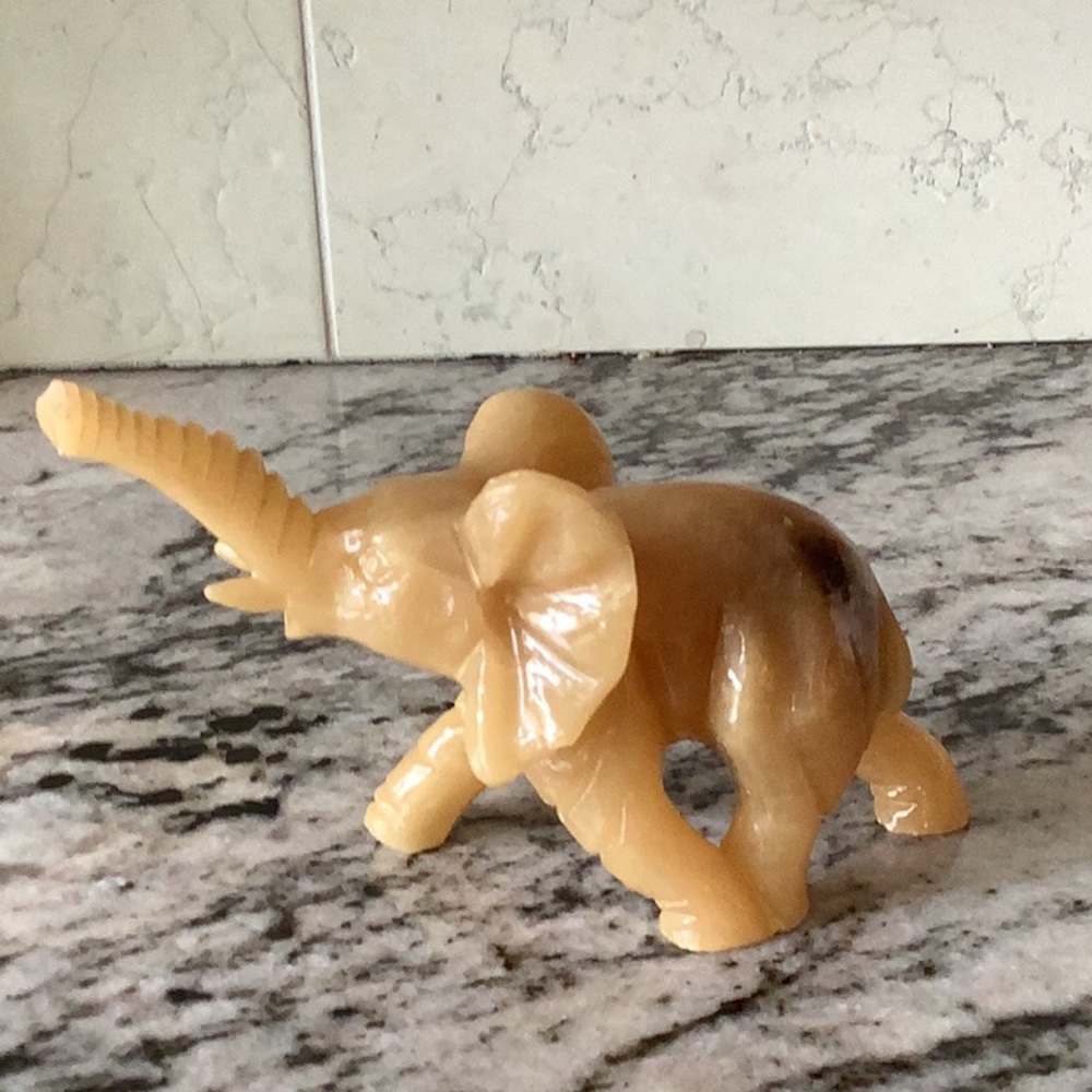Genuine hand carved alabaster elephant.  Made in Italy  Vintage.
